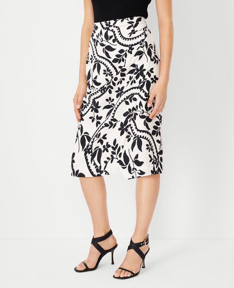 Tropical Draped Wrap Pencil Skirt