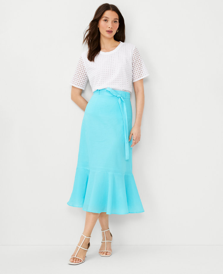 Tie Waist Flounce Midi Skirt