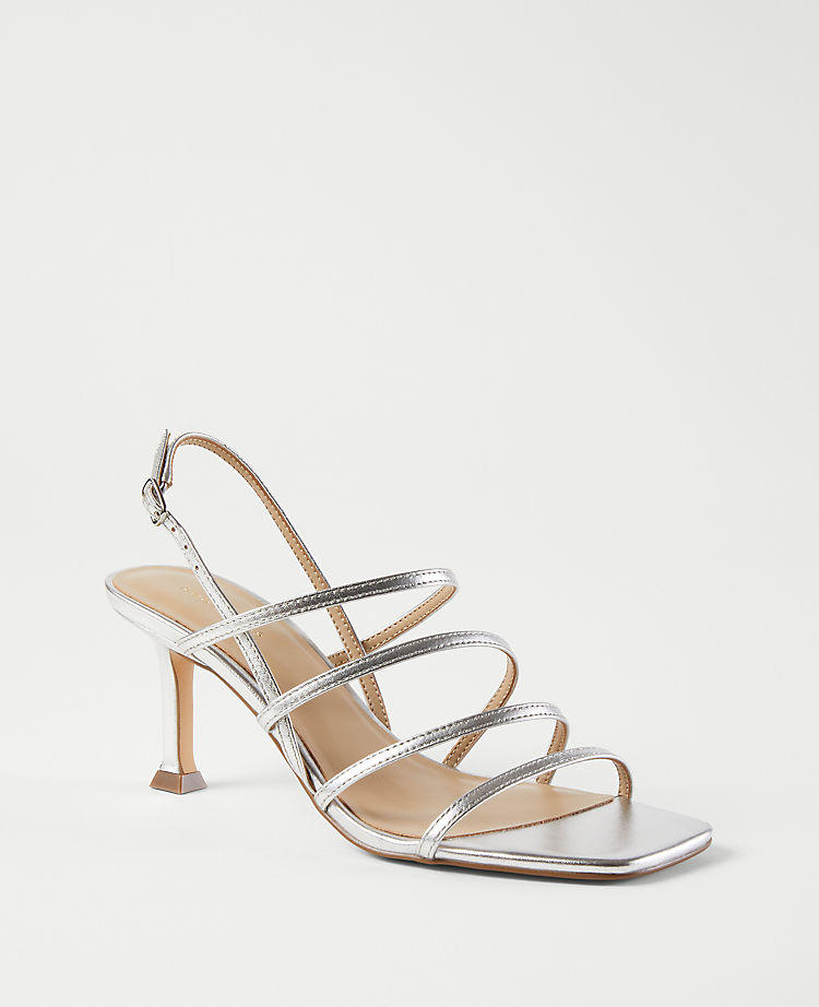 Strappy Metallic Leather Heeled Slingback Sandals