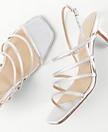 Strappy Metallic Leather Heeled Slingback Sandals carousel Product Image 2