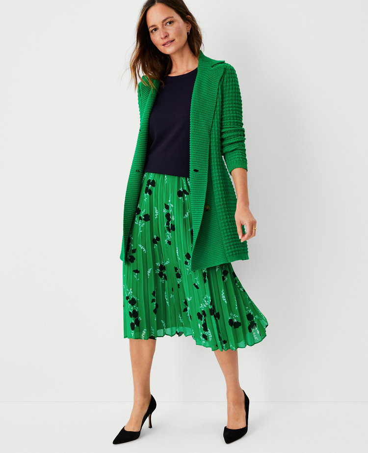 Petite Floral Pleated Midi Skirt