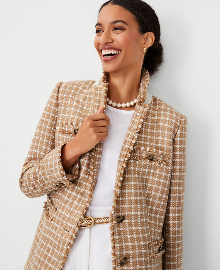 Plaid Fringe Tweed Blazer