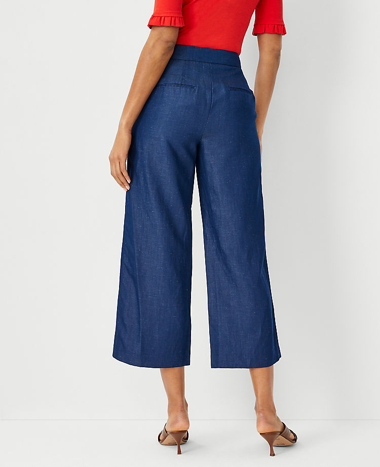 The Petite Kate Wide Leg Crop Pant in Chambray