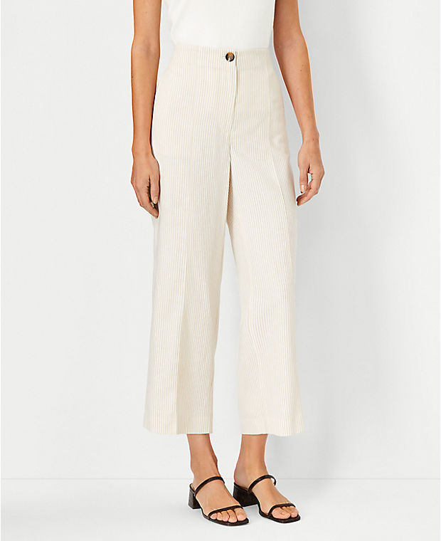 The Petite Seamed Straight Crop Pant in Stripe