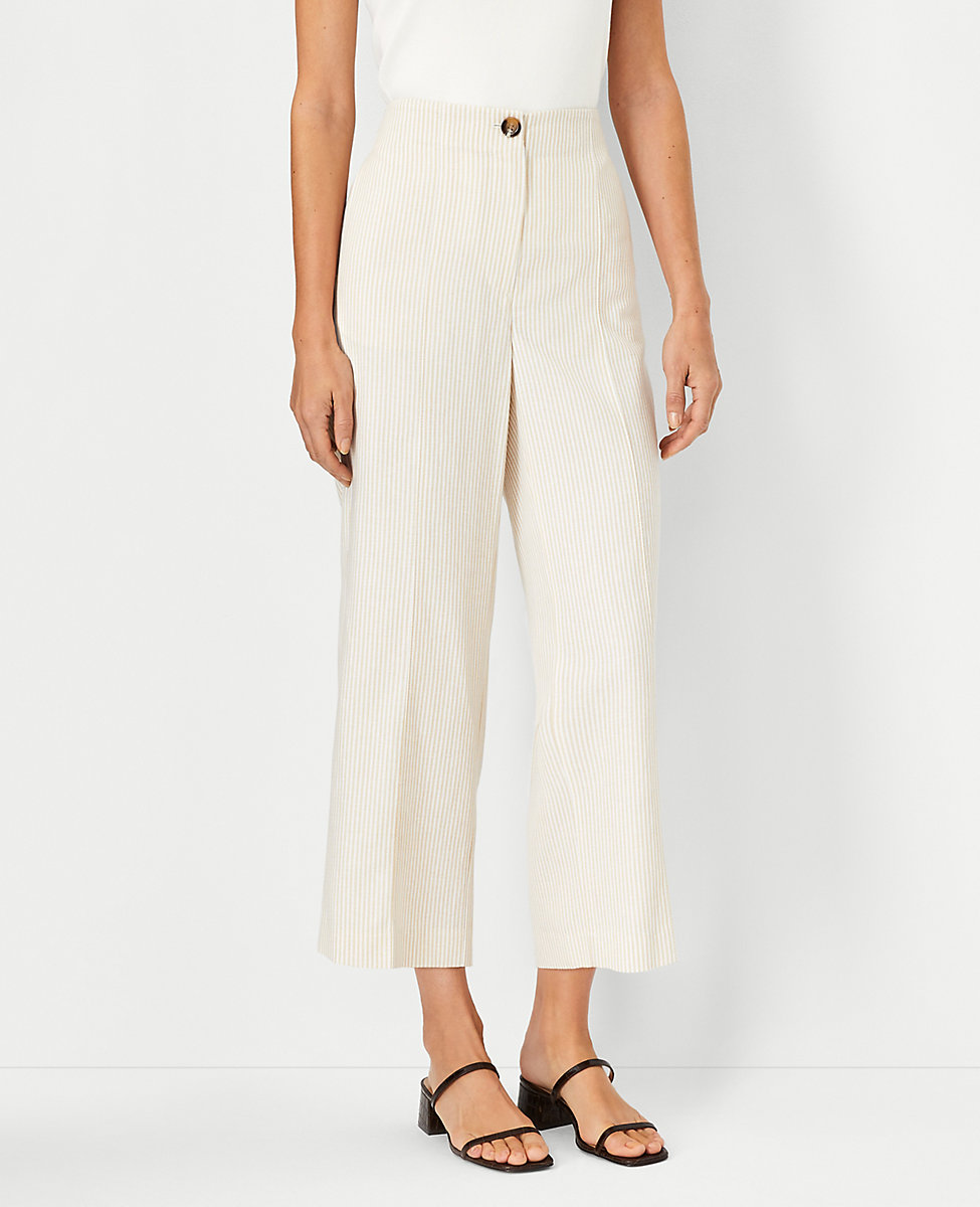 The Petite Seamed Straight Crop Pant in Stripe
