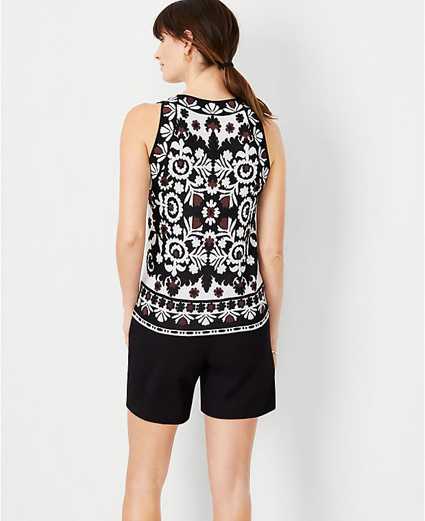Floral Jacquard Halter Sweater Shell