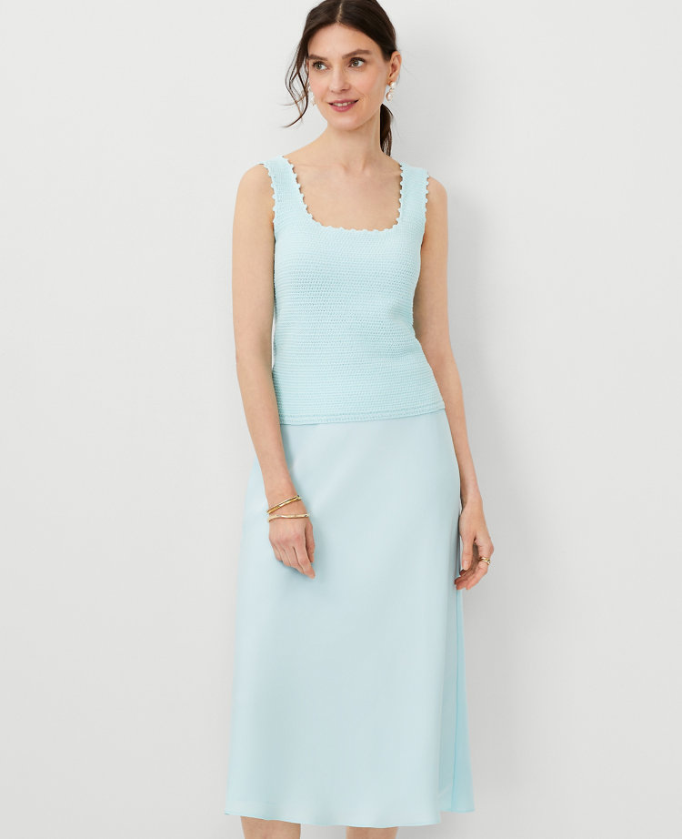Ann Taylor Crochet Trim Sweater Tank Top In Bare Aqua | ModeSens