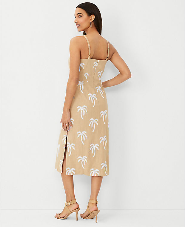 Palm Embroidered Halter Flare Dress