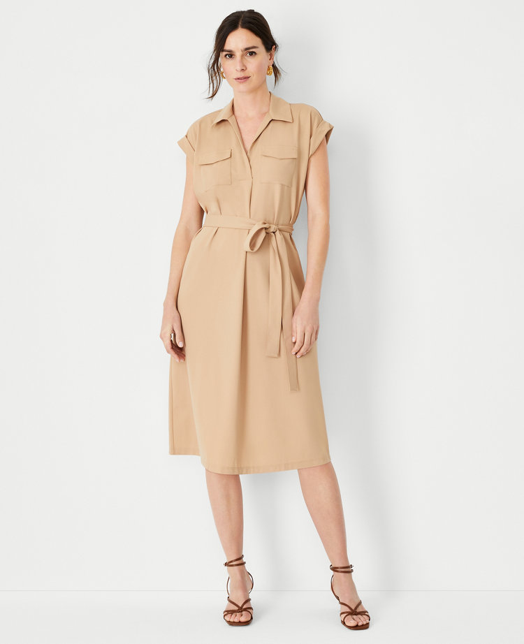 Ann Taylor Cap Sleeve Pocket Shirtdress In Cafe Au Lait | ModeSens