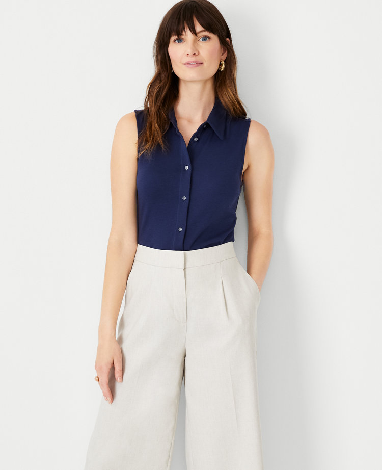 Pima Cotton Sleeveless Button Down Top