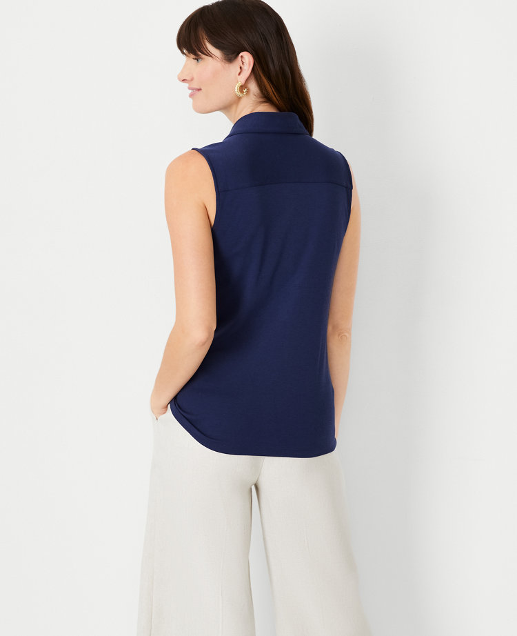 Pima Cotton Sleeveless Button Down Top