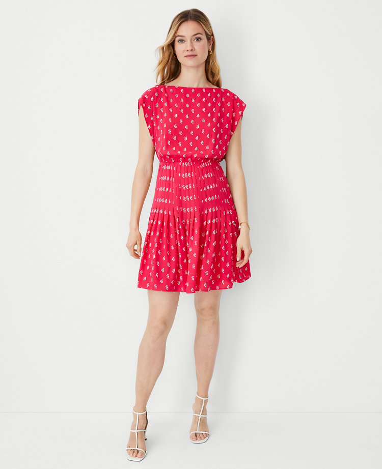 Ann Taylor Petaled Pleated Flare Dress In Jazzy Pink | ModeSens