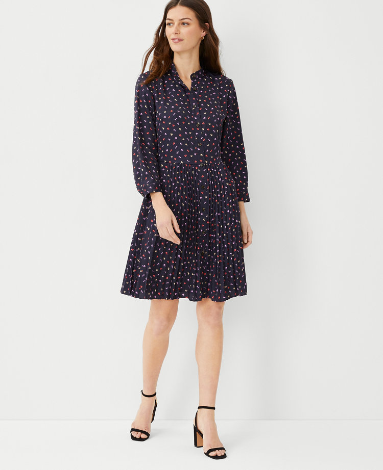 Collared Floral Pleated Shirt Dress