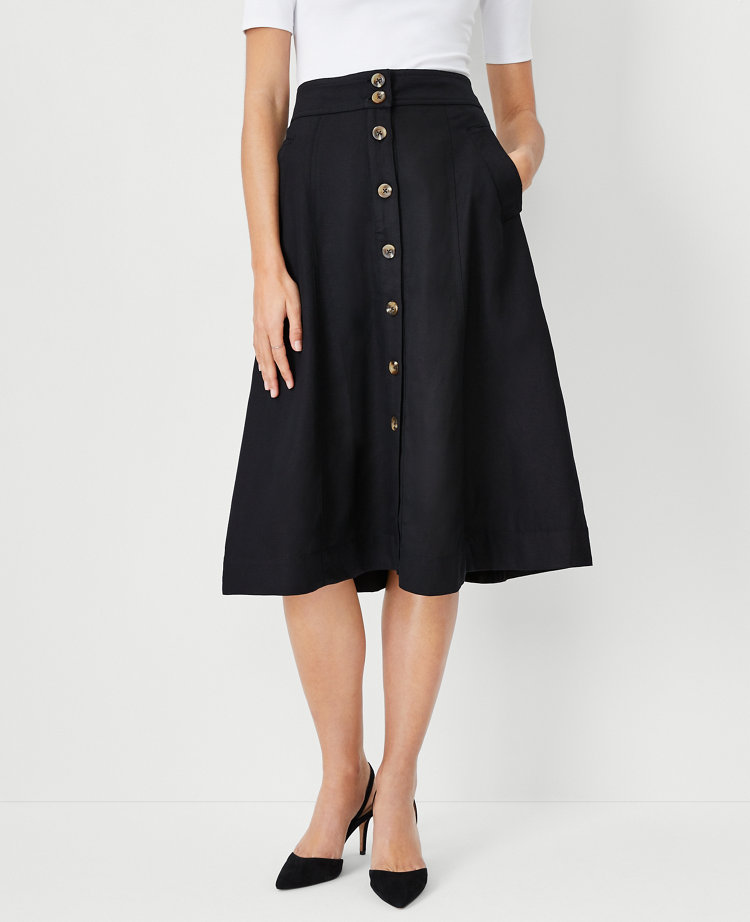 Button Front Midi Skirt