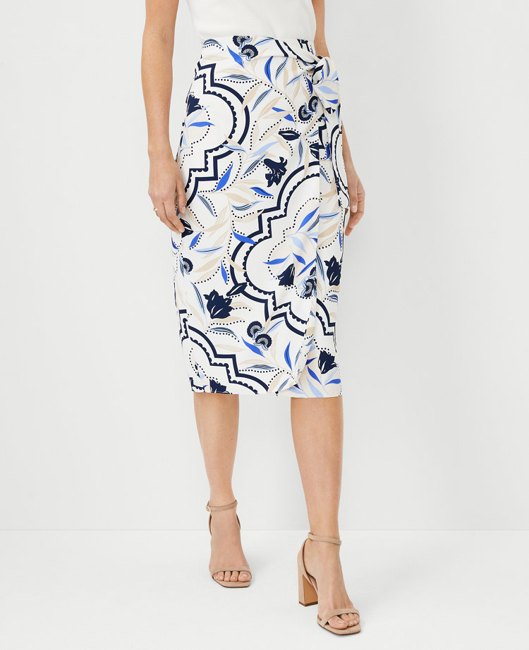 Tile Print Wrap Pencil Skirt