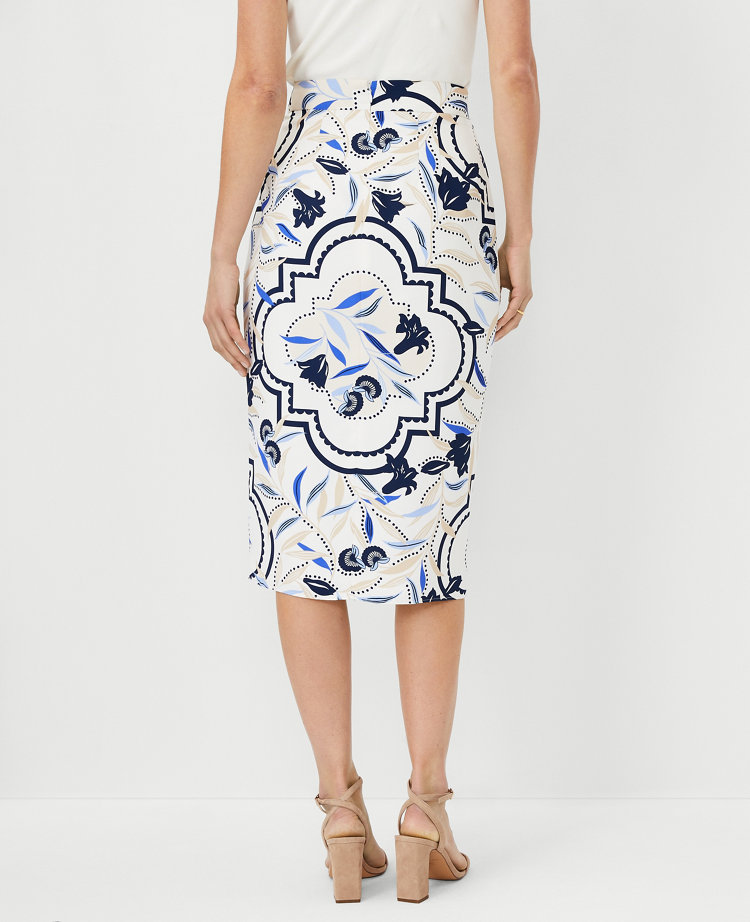 Tile Print Wrap Pencil Skirt