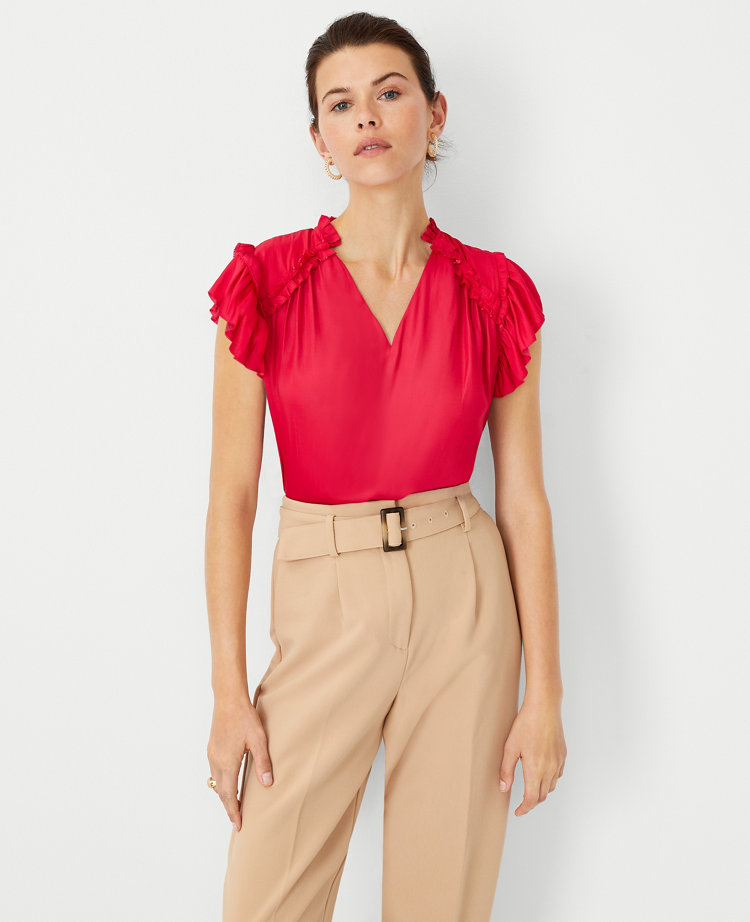 V neck store ruffle top