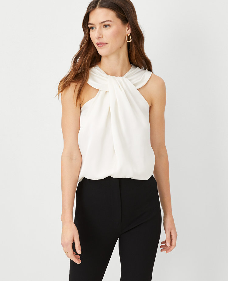 White Woven Halterneck Hook And Eye Top