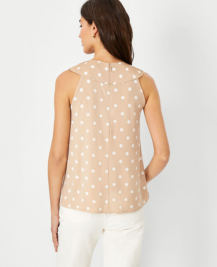 Petite Polka Dot Mixed Media Knotted Halter Top