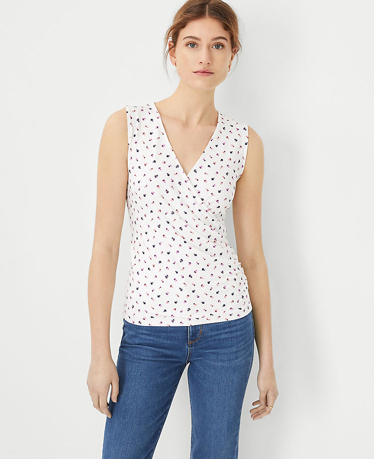 Petite Floral Refined Stretch Sleeveless Wrap Top