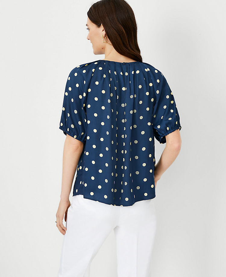 Petite Dotted Pleat Neck Top