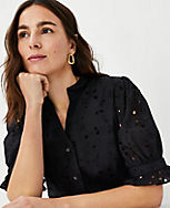 Petite Eyelet Ruffle Button Top carousel Product Image 1