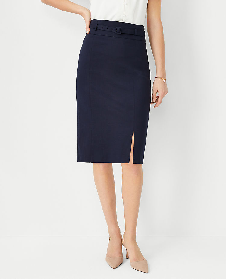 The Petite Belted Pencil Skirt in Stretch Cotton