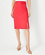 The Petite Belted Pencil Skirt in Stretch Cotton carousel Product Image 1