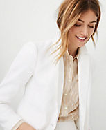 The Petite Long Notched One Button Blazer in Herringbone Linen Blend carousel Product Image 3