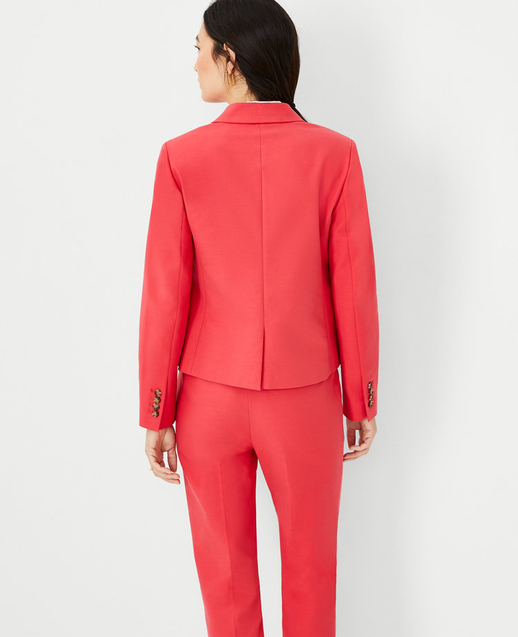 Ann Taylor The Petite One Button Blazer in Stretch Cotton Size 0 Red Coral Women's