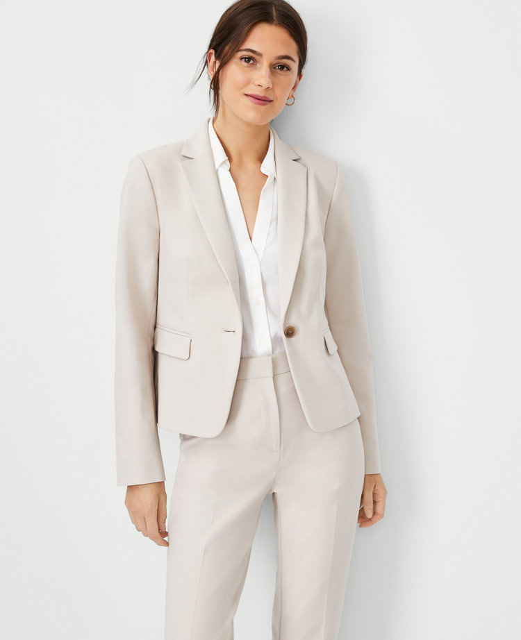 The Petite One Button Blazer in Stretch Cotton