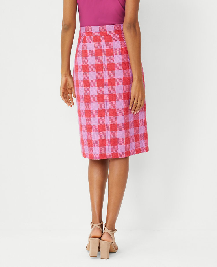 Petite button-front pencil 2025 skirt in plaid