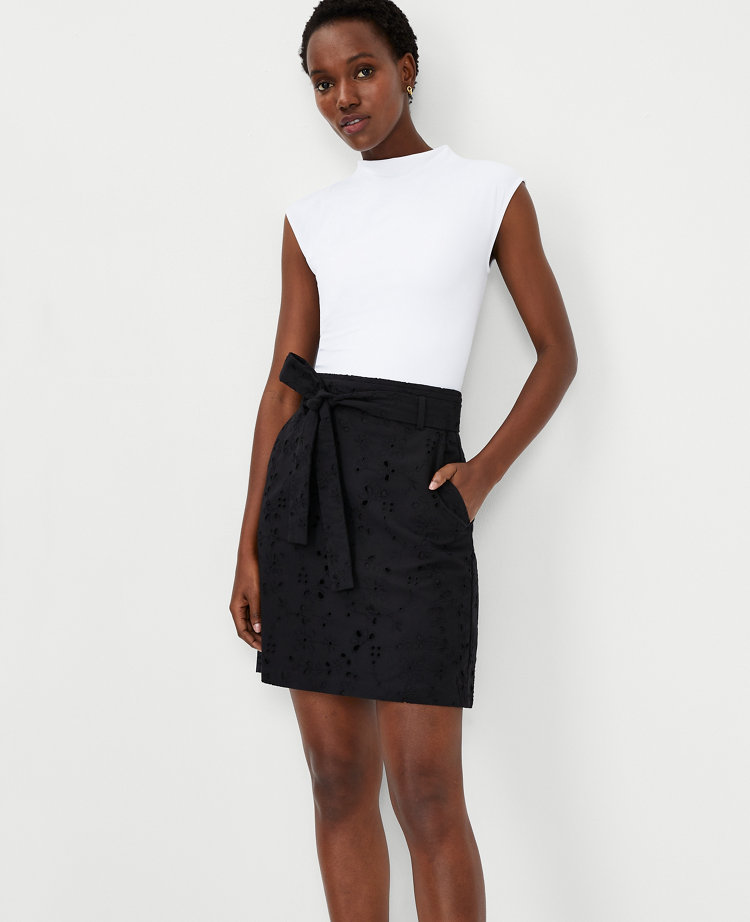Glow Up Eyelet Embroidery Waist Tie Mini Skirt White