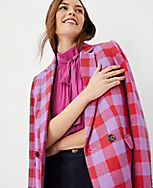 The Petite Double Breasted Long Blazer in Plaid carousel Product Image 3