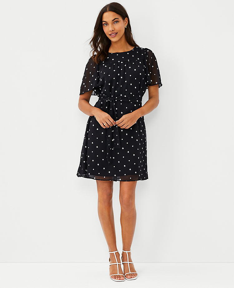 Petite Floral Embroidered Belted Shift Dress