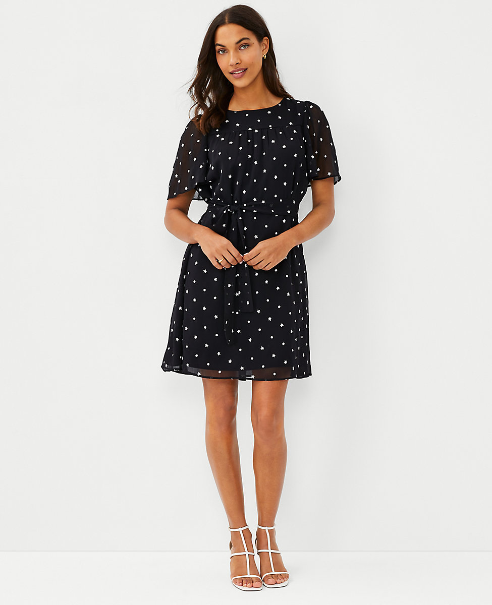 Petite Floral Embroidered Belted Shift Dress