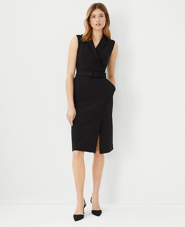 Petite Belted Lapel Flare Dress