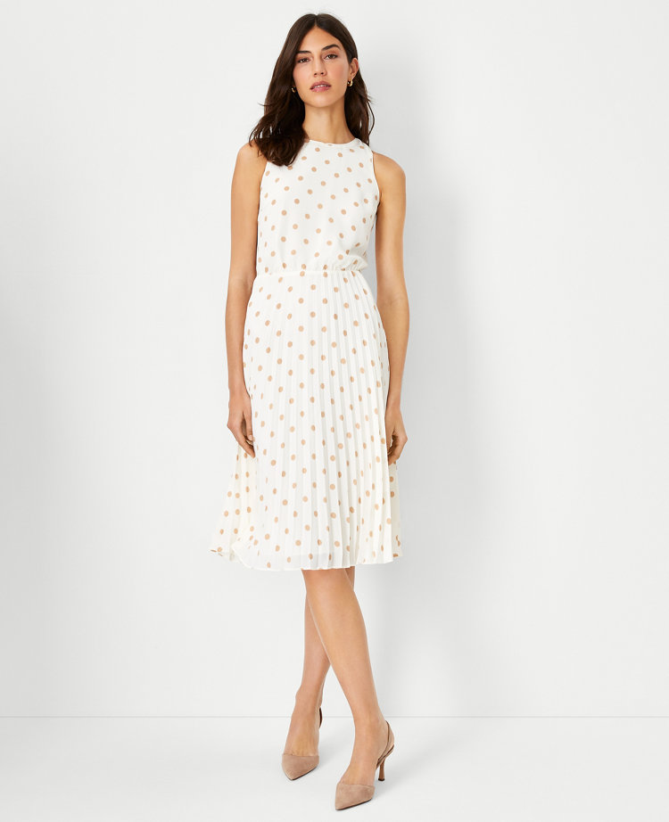 Petite Polka Dot Pleated Flare Dress