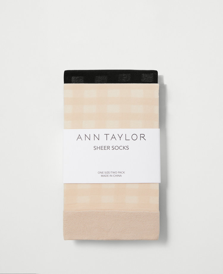 Ann Taylor Checked Sheer Crew Sock Set Whiskey Cream Women's