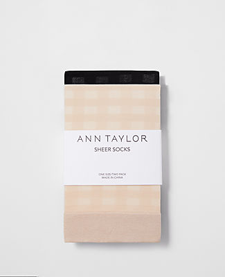 Ann Taylor Checked Sheer Crew Sock Set In Whiskey Cream