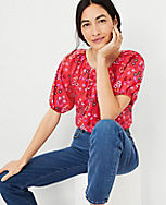 Petite Floral Pleat Neck Top carousel Product Image 1