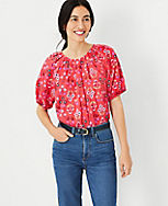 Petite Floral Pleat Neck Top carousel Product Image 3