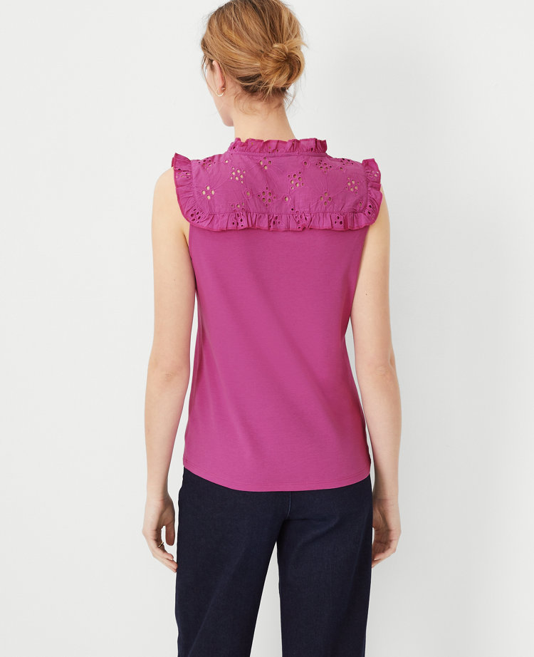 Petite Eyelet Yoke Pima Cotton Shell