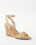 Metallic Woven Leather High Wedge Sandals carousel Product Image 1