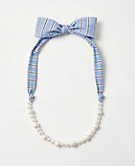 Freshwater Pearl Striped Bow Necklace carousel Product Image 1