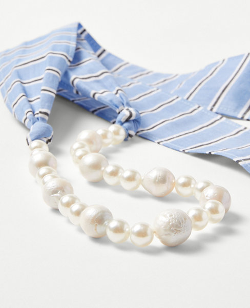 Freshwater Pearl Striped Bow Necklace