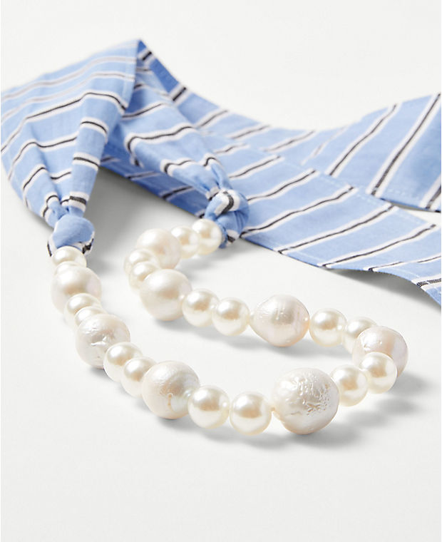 Freshwater Pearl Striped Bow Necklace