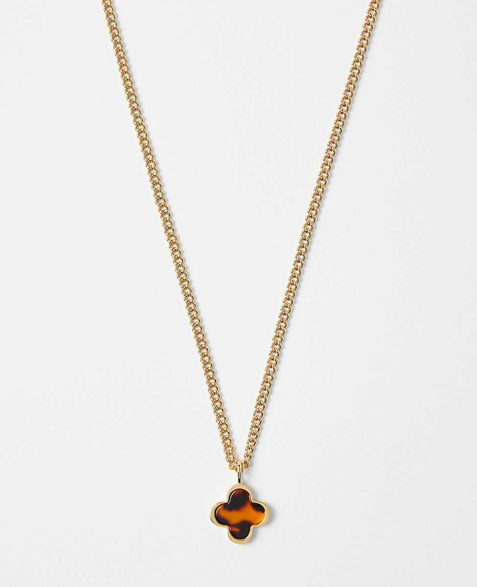 Tortoiseshell Print Clover Pendant Necklace