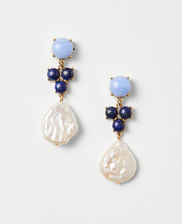 Marbleized Ball Freshwater Pearl Drop Earrings