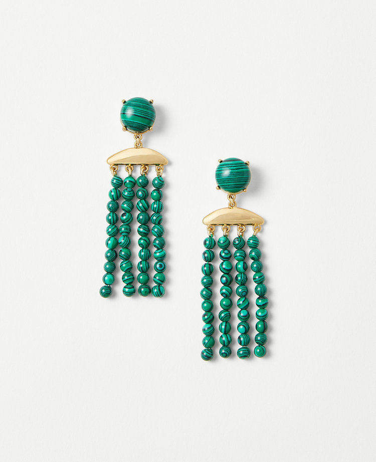 Marbleized Beaded Tassel Statement Earrings